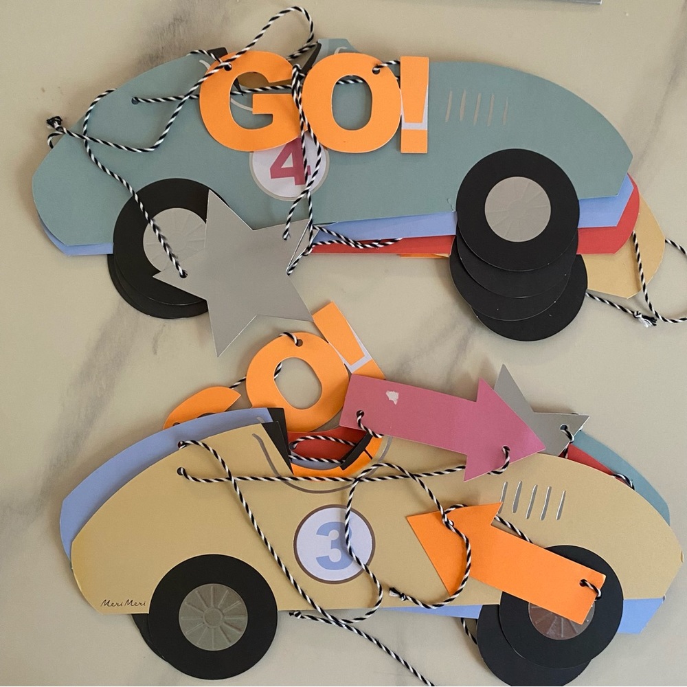 Birthday Decorations Meri Meri Race Car Garlands Set of 2 - Picture 3 of 7